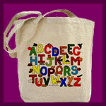 English language alphabet tote bags and other gifts.