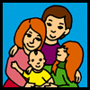 Children's stories and fairy tales from Baby Bird Productions. Logo for the parents' page which lists helpful, free educational tips for maximizing children's potential. Portrait of a family.