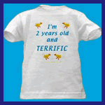 Birthday sayings on toddler T-shirts.