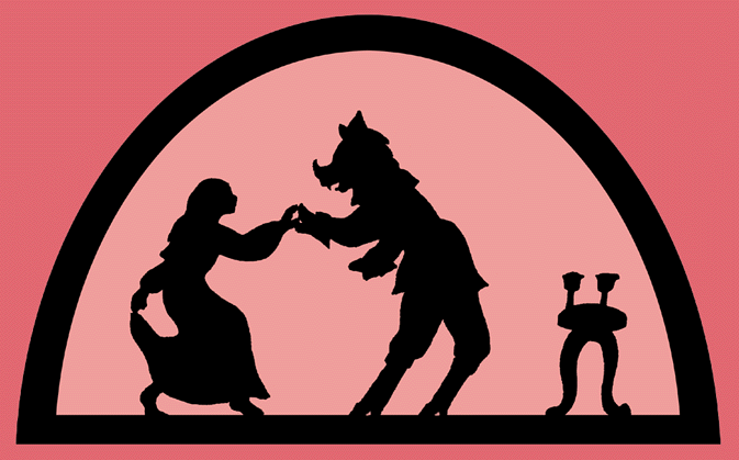 This picture of a fairy tale in silhouette appears on children's mugs.