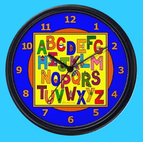 Everyday objects ABC alphabet wall clock for a child
