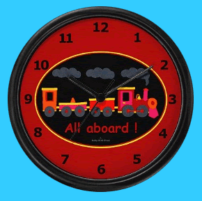 All aboard choo-choo train kid's wall clock