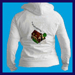 Clothing: hooded sweatshirt with a cozy house.