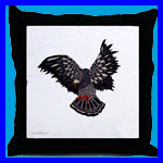 Gifts: throw pillow with rock dove in flight.