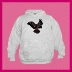 Children's hooded sweatshirts with a picture of a rock dove in flight.