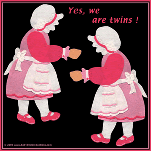 Twin girls can wear YES, WE ARE TWINS children's clothing and baby clothes.