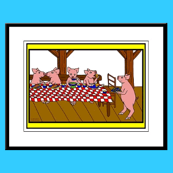 Pigs at a banquet kids wall art framed prints