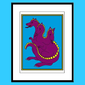 Three-headed dragon kids wall art framed prints