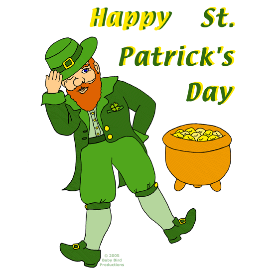 St. Patrick's Day gifts and St. Patrick's Day T-shirts with leprechauns.